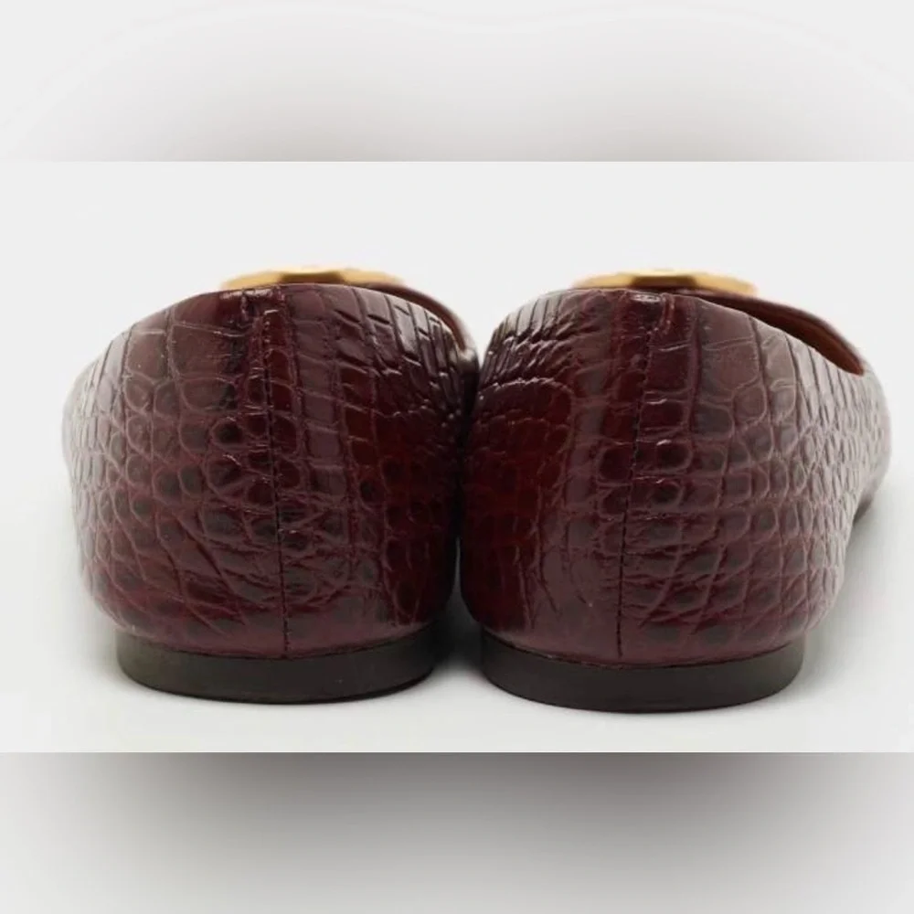 NWOT Tory Burch Burgundy Croc Embossed Leather Chelsea Ballet Flats Size 38.5